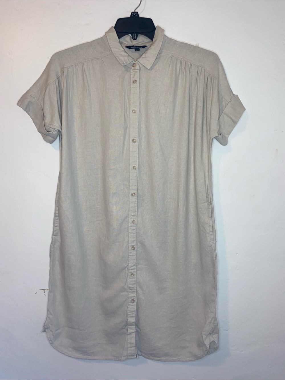 Well Worn Light Beige Button-Front Shirt Dress